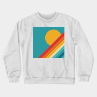 Retro Rainbow Sunset on Mid Blue Background Crewneck Sweatshirt